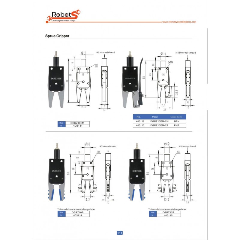 DGRZ10EM, DGRZ10B ve DGRZ12B Gripper